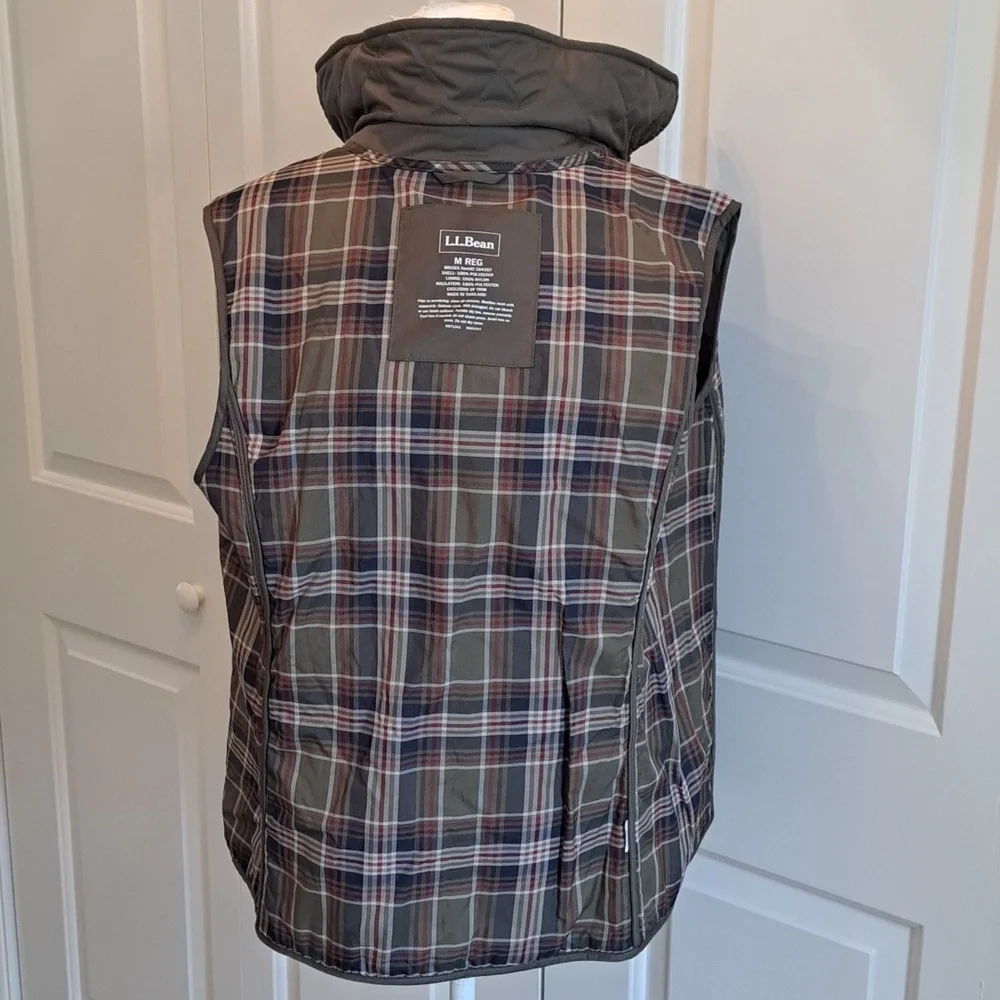 L.L.Bean Womens Classic Preppy Quilted Olive Green Field/Utility Vest Zip/Snap M